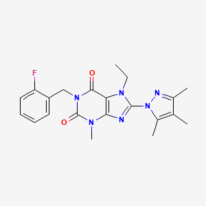 molecular formula C21H23FN6O2 B2433269 7-乙基-1-(2-氟苄基)-3-甲基-8-(3,4,5-三甲基-1H-吡唑-1-基)-1H-嘌呤-2,6(3H,7H)-二酮 CAS No. 1013992-13-6