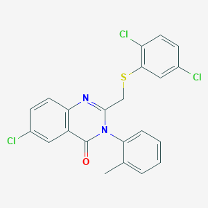 molecular formula C22H15Cl3N2OS B2433279 6-Chloro-2-[(2,5-dichlorophenyl)sulfanylmethyl]-3-(2-methylphenyl)quinazolin-4-one CAS No. 338965-73-4