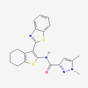 molecular formula C21H20N4OS2 B2433281 N-(3-(ベンゾ[d]チアゾール-2-イル)-4,5,6,7-テトラヒドロベンゾ[b]チオフェン-2-イル)-1,5-ジメチル-1H-ピラゾール-3-カルボキサミド CAS No. 1013784-05-8