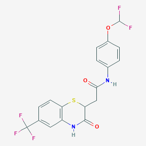 molecular formula C18H13F5N2O3S B2433282 N-[4-(difluoromethoxy)phenyl]-2-[3-oxo-6-(trifluoromethyl)-3,4-dihydro-2H-1,4-benzothiazin-2-yl]acetamide CAS No. 432015-50-4