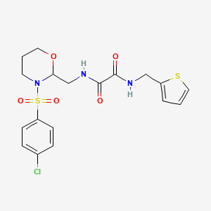 molecular formula C18H20ClN3O5S2 B2433284 N1-((3-((4-chlorophenyl)sulfonyl)-1,3-oxazinan-2-yl)methyl)-N2-(thiophen-2-ylmethyl)oxalamide CAS No. 872722-69-5