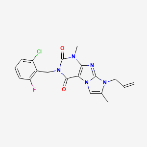 molecular formula C19H17ClFN5O2 B2433291 2-[(2-Chloro-6-fluorophenyl)methyl]-4,7-dimethyl-6-prop-2-enylpurino[7,8-a]imidazole-1,3-dione CAS No. 896323-69-6