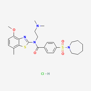 molecular formula C26H35ClN4O4S2 B2433295 4-(azepan-1-ylsulfonyl)-N-(2-(dimethylamino)ethyl)-N-(4-methoxy-7-methylbenzo[d]thiazol-2-yl)benzamide hydrochloride CAS No. 1321673-09-9