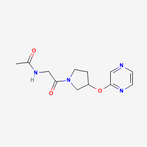 molecular formula C12H16N4O3 B2433302 N-(2-oxo-2-(3-(pyrazin-2-yloxy)pyrrolidin-1-yl)ethyl)acetamide CAS No. 2034205-44-0
