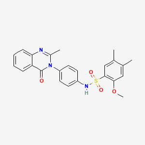 molecular formula C24H23N3O4S B2433309 2-methoxy-4,5-dimethyl-N-(4-(2-methyl-4-oxoquinazolin-3(4H)-yl)phenyl)benzenesulfonamide CAS No. 898421-50-6