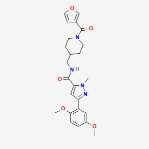 molecular formula C24H28N4O5 B2433311 3-(2,5-二甲氧基苯基)-N-((1-(呋喃-3-羰基)哌啶-4-基)甲基)-1-甲基-1H-吡唑-5-甲酰胺 CAS No. 1396885-17-8