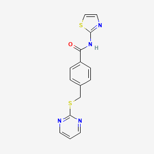 molecular formula C15H12N4OS2 B2433313 4-((pyrimidin-2-ylthio)methyl)-N-(thiazol-2-yl)benzamide CAS No. 801226-60-8
