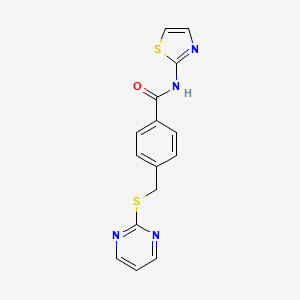 molecular formula C15H12N4OS2 B2433313 N-(Thiazol-2-yl)-4-((pyrimidin-2-ylthio)methyl)benzamid CAS No. 801226-60-8