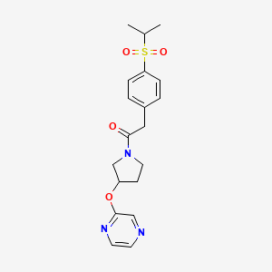 molecular formula C19H23N3O4S B2433329 2-(4-(异丙基磺酰基)苯基)-1-(3-(吡嗪-2-yloxy)吡咯烷-1-基)乙酮 CAS No. 2034449-47-1