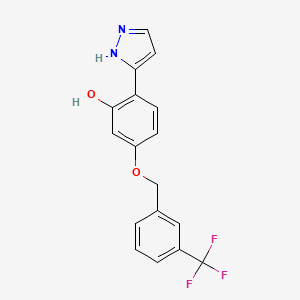 molecular formula C17H13F3N2O2 B2433345 2-(1H-吡唑-3-基)-5-{[3-(三氟甲基)苄基]氧基}苯酚 CAS No. 1007029-93-7