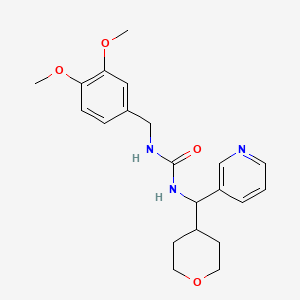 molecular formula C21H27N3O4 B2433350 3-[(3,4-ジメトキシフェニル)メチル]-1-[(オキサン-4-イル)(ピリジン-3-イル)メチル]尿素 CAS No. 2034248-82-1