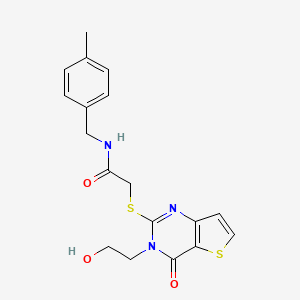 molecular formula C18H19N3O3S2 B2433354 2-((3-(2-hydroxyethyl)-4-oxo-3,4-dihydrothieno[3,2-d]pyrimidin-2-yl)thio)-N-(4-methylbenzyl)acetamide CAS No. 1795190-52-1
