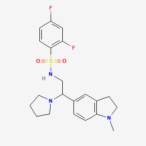 molecular formula C21H25F2N3O2S B2433371 2,4-difluoro-N-(2-(1-methylindolin-5-yl)-2-(pyrrolidin-1-yl)ethyl)benzenesulfonamide CAS No. 946266-44-0