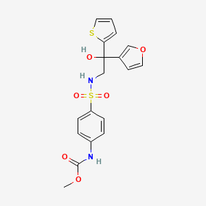 molecular formula C18H18N2O6S2 B2433376 甲基（4-（N-（2-（呋喃-3-基）-2-羟基-2-（噻吩-2-基）乙基）磺酰胺基）苯基）氨基甲酸酯 CAS No. 2034240-10-1