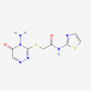 molecular formula C8H8N6O2S2 B2433378 2-[(4-アミノ-5-オキソ-4,5-ジヒドロ-1,2,4-トリアジン-3-イル)スルファニル]-N-(1,3-チアゾール-2-イル)アセトアミド CAS No. 869068-57-5