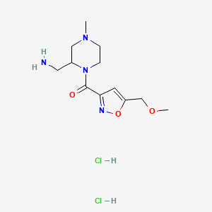 molecular formula C12H22Cl2N4O3 B2433398 (2-(Aminomethyl)-4-methylpiperazin-1-yl)(5-(methoxymethyl)isoxazol-3-yl)methanone dihydrochloride CAS No. 1803562-10-8