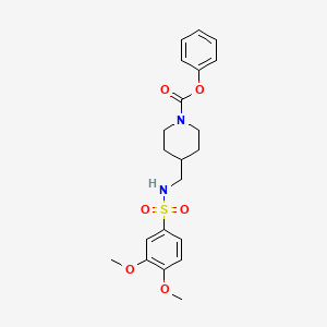 molecular formula C21H26N2O6S B2433411 Phenyl 4-((3,4-dimethoxyphenylsulfonamido)methyl)piperidine-1-carboxylate CAS No. 1234925-07-5