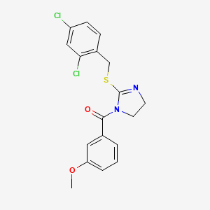 molecular formula C18H16Cl2N2O2S B2433442 [2-[(2,4-Dichlorophenyl)methylsulfanyl]-4,5-dihydroimidazol-1-yl]-(3-methoxyphenyl)methanone CAS No. 919716-76-0