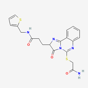 molecular formula C20H19N5O3S2 B2433451 3-{5-[(carbamoylmethyl)sulfanyl]-3-oxo-2H,3H-imidazo[1,2-c]quinazolin-2-yl}-N-[(thiophen-2-yl)methyl]propanamide CAS No. 1028070-51-0
