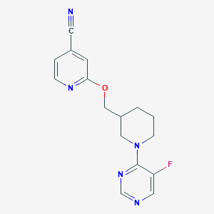 molecular formula C16H16FN5O B2433458 2-[[1-(5-Fluoropyrimidin-4-yl)piperidin-3-yl]methoxy]pyridine-4-carbonitrile CAS No. 2380098-46-2