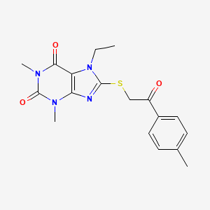 molecular formula C18H20N4O3S B2433476 7-Ethyl-1,3-dimethyl-8-[2-(4-methylphenyl)-2-oxoethyl]sulfanylpurine-2,6-dione CAS No. 460715-73-5