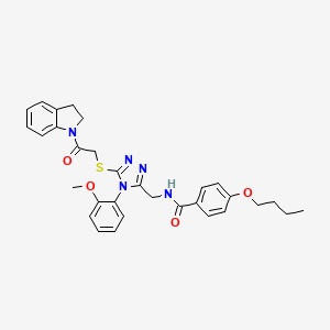 molecular formula C31H33N5O4S B2433511 4-butoxy-N-((5-((2-(indolin-1-yl)-2-oxoethyl)thio)-4-(2-methoxyphenyl)-4H-1,2,4-triazol-3-yl)methyl)benzamide CAS No. 310427-24-8