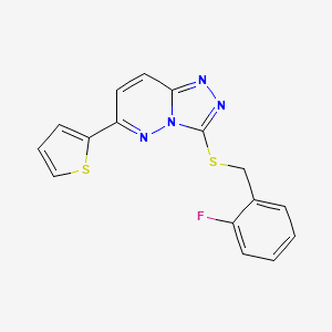 molecular formula C16H11FN4S2 B2433516 3-[(2-Fluorophenyl)methylsulfanyl]-6-thiophen-2-yl-[1,2,4]triazolo[4,3-b]pyridazine CAS No. 877634-90-7