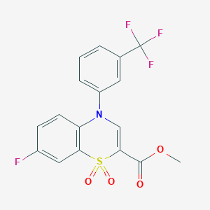 molecular formula C17H11F4NO4S B2433540 7-fluoro-4-(3-(trifluorometil)fenil)-4H-benzo[b][1,4]tiazina-2-carboxilato de metilo 1,1-dióxido CAS No. 1358052-17-1