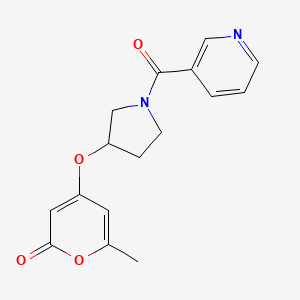 molecular formula C16H16N2O4 B2433542 6-methyl-4-((1-nicotinoylpyrrolidin-3-yl)oxy)-2H-pyran-2-one CAS No. 1704534-58-6