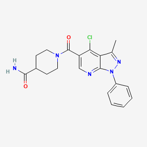 1-(4-Chloro-3-methyl-1-phenylpyrazolo[3,4-b]pyridine-5-carbonyl)piperidine-4-carboxamide