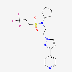 molecular formula C18H23F3N4O2S B2433568 N-环戊基-3,3,3-三氟-N-(2-(3-(吡啶-4-基)-1H-吡唑-1-基)乙基)丙烷-1-磺酰胺 CAS No. 2034296-15-4