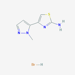 molecular formula C7H9BrN4S B2433634 4-(2-Methylpyrazol-3-yl)-1,3-thiazol-2-amine;hydrobromide CAS No. 2377036-03-6