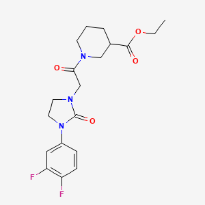 molecular formula C19H23F2N3O4 B2433636 Ethyl 1-(2-(3-(3,4-difluorophenyl)-2-oxoimidazolidin-1-yl)acetyl)piperidine-3-carboxylate CAS No. 1251708-41-4