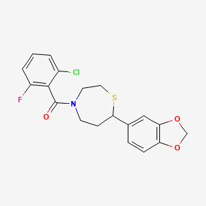 molecular formula C19H17ClFNO3S B2433638 (7-(Benzo[d][1,3]dioxol-5-yl)-1,4-thiazepan-4-yl)(2-chloro-6-fluorophenyl)methanone CAS No. 1705436-54-9