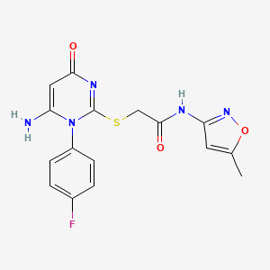 molecular formula C16H14FN5O3S B2433645 2-[6-amino-1-(4-fluorophenyl)-4-oxopyrimidin-2-yl]sulfanyl-N-(5-methyl-1,2-oxazol-3-yl)acetamide CAS No. 872629-67-9