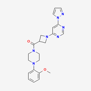 molecular formula C22H25N7O2 B2433648 (1-(6-(1H-pyrazol-1-yl)pyrimidin-4-yl)azetidin-3-yl)(4-(2-methoxyphenyl)piperazin-1-yl)methanone CAS No. 2034360-43-3