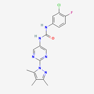 1-(3-chloro-4-fluorophenyl)-3-(2-(3,4,5-trimethyl-1H-pyrazol-1-yl)pyrimidin-5-yl)urea