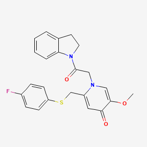 molecular formula C23H21FN2O3S B2433654 2-(((4-fluorophenyl)thio)methyl)-1-(2-(indolin-1-yl)-2-oxoethyl)-5-methoxypyridin-4(1H)-one CAS No. 920201-71-4
