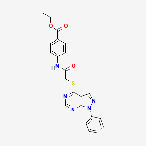 molecular formula C22H19N5O3S B2433672 ethyl 4-(2-((1-phenyl-1H-pyrazolo[3,4-d]pyrimidin-4-yl)thio)acetamido)benzoate CAS No. 893931-38-9