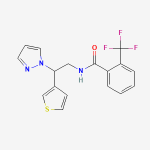 molecular formula C17H14F3N3OS B2433680 N-(2-(1H-吡唑-1-基)-2-(噻吩-3-基)乙基)-2-(三氟甲基)苯甲酰胺 CAS No. 2034595-80-5