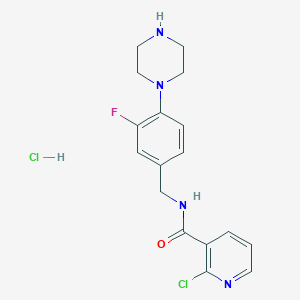 2-chloro-N-{[3-fluoro-4-(piperazin-1-yl)phenyl]methyl}pyridine-3-carboxamide hydrochloride