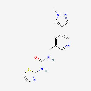 molecular formula C14H14N6OS B2433768 1-((5-(1-methyl-1H-pyrazol-4-yl)pyridin-3-yl)methyl)-3-(thiazol-2-yl)urea CAS No. 2034309-80-1