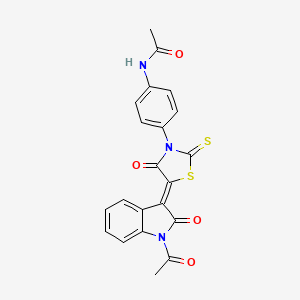 molecular formula C21H15N3O4S2 B2433777 N-(4-{5-[(3Z)-1-乙酰基-2-氧代-2,3-二氢-1H-吲哚-3-亚基]-4-氧代-2-硫代亚基-1,3-噻唑烷-3-基}苯基)乙酰胺 CAS No. 868142-17-0