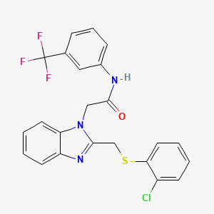 molecular formula C23H17ClF3N3OS B2433790 2-(2-(((2-Chlorophenyl)sulfanyl)methyl)-1H-1,3-benzimidazol-1-yl)-N-(3-(trifluoromethyl)phenyl)acetamide CAS No. 339101-13-2