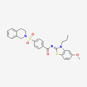 molecular formula C27H27N3O4S2 B2433813 (E)-4-((3,4-dihydroisoquinolin-2(1H)-yl)sulfonyl)-N-(5-methoxy-3-propylbenzo[d]thiazol-2(3H)-ylidene)benzamide CAS No. 1006805-37-3