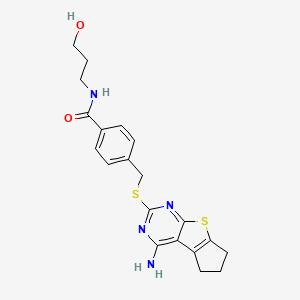 molecular formula C20H22N4O2S2 B2433815 4-(((4-amino-6,7-dihydro-5H-cyclopenta[4,5]thieno[2,3-d]pyrimidin-2-yl)thio)methyl)-N-(3-hydroxypropyl)benzamide CAS No. 433702-66-0