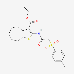 molecular formula C21H25NO5S2 B2433822 ethyl 2-(2-tosylacetamido)-5,6,7,8-tetrahydro-4H-cyclohepta[b]thiophene-3-carboxylate CAS No. 895449-47-5