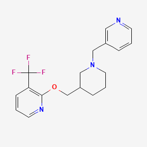 molecular formula C18H20F3N3O B2433833 2-[[1-(Pyridin-3-ylmethyl)piperidin-3-yl]methoxy]-3-(trifluoromethyl)pyridine CAS No. 2380043-48-9