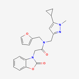 molecular formula C22H22N4O4 B2433850 N-((5-环丙基-1-甲基-1H-吡唑-3-基)甲基)-N-(呋喃-2-基甲基)-2-(2-氧代苯并[d]恶唑-3(2H)-基)乙酰胺 CAS No. 1795304-70-9
