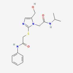 molecular formula C17H22N4O3S B2433852 2-((5-(羟甲基)-1-(2-(异丙氨基)-2-氧代乙基)-1H-咪唑-2-基)硫代)-N-苯基乙酰胺 CAS No. 923195-47-5